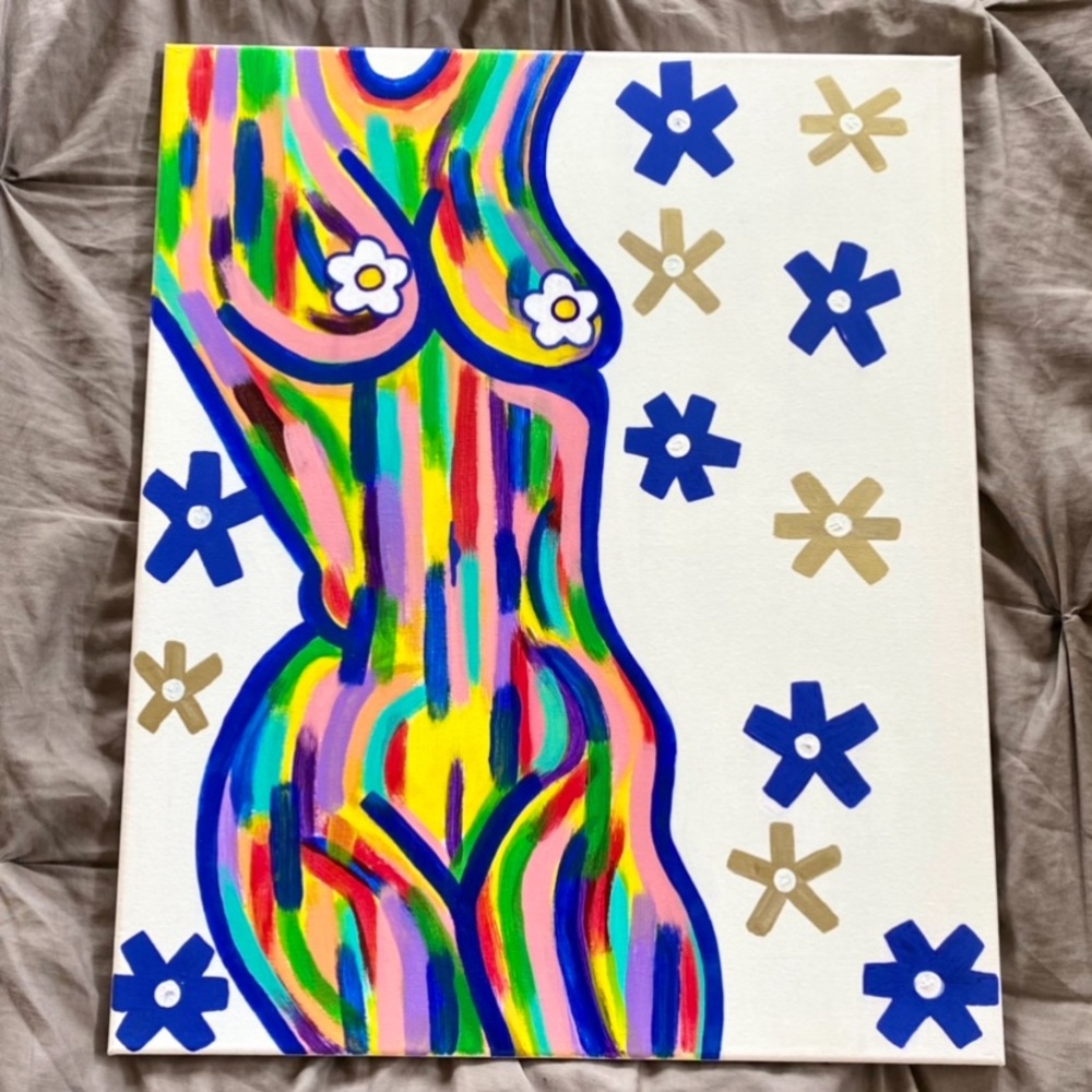 Abstract acrylic painting of a female body